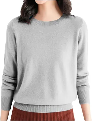 Womens Sweaters Cashmere Sweater Long Sleeve Soft Crew Neck Lightweight Knitted Pullover Comfy Knitted Jumpers