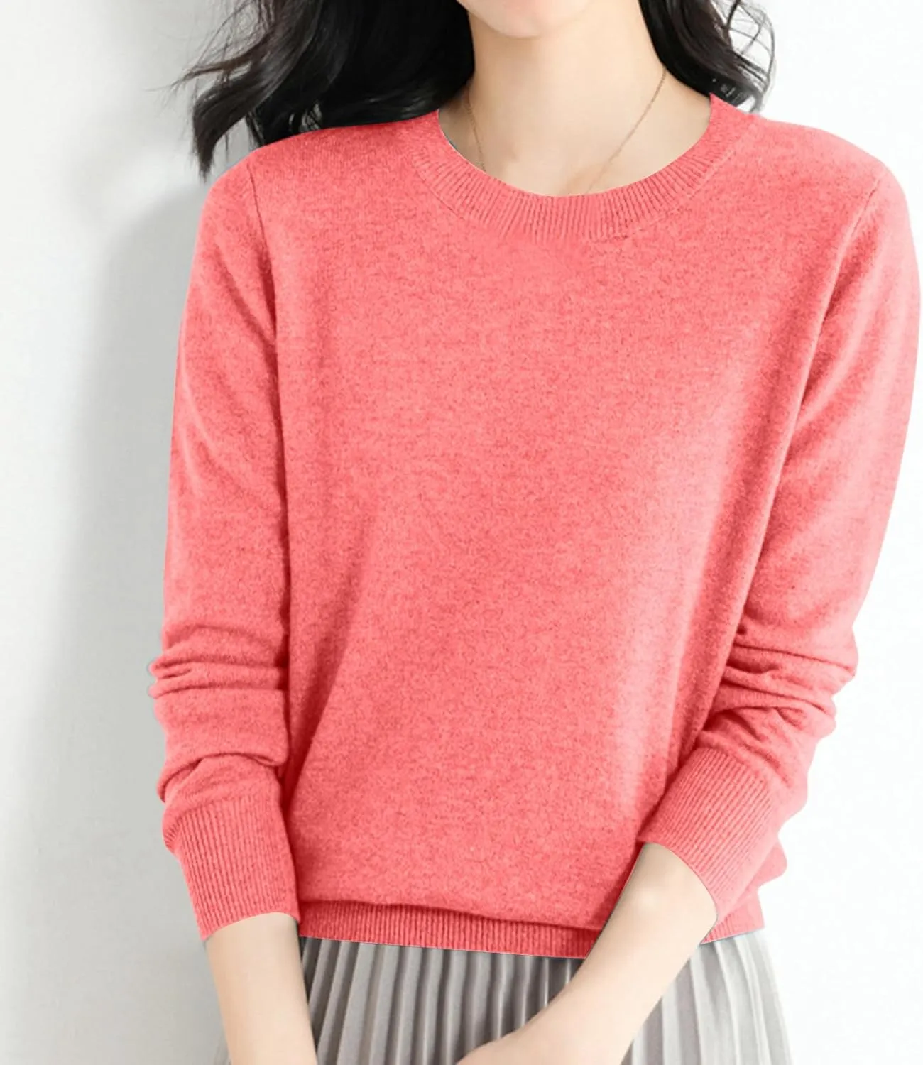 Womens Sweaters Cashmere Sweater Long Sleeve Soft Crew Neck Lightweight Knitted Pullover Comfy Knitted Jumpers