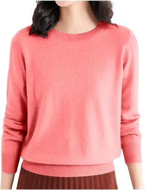 Womens Sweaters Cashmere Sweater Long Sleeve Soft Crew Neck Lightweight Knitted Pullover Comfy Knitted Jumpers