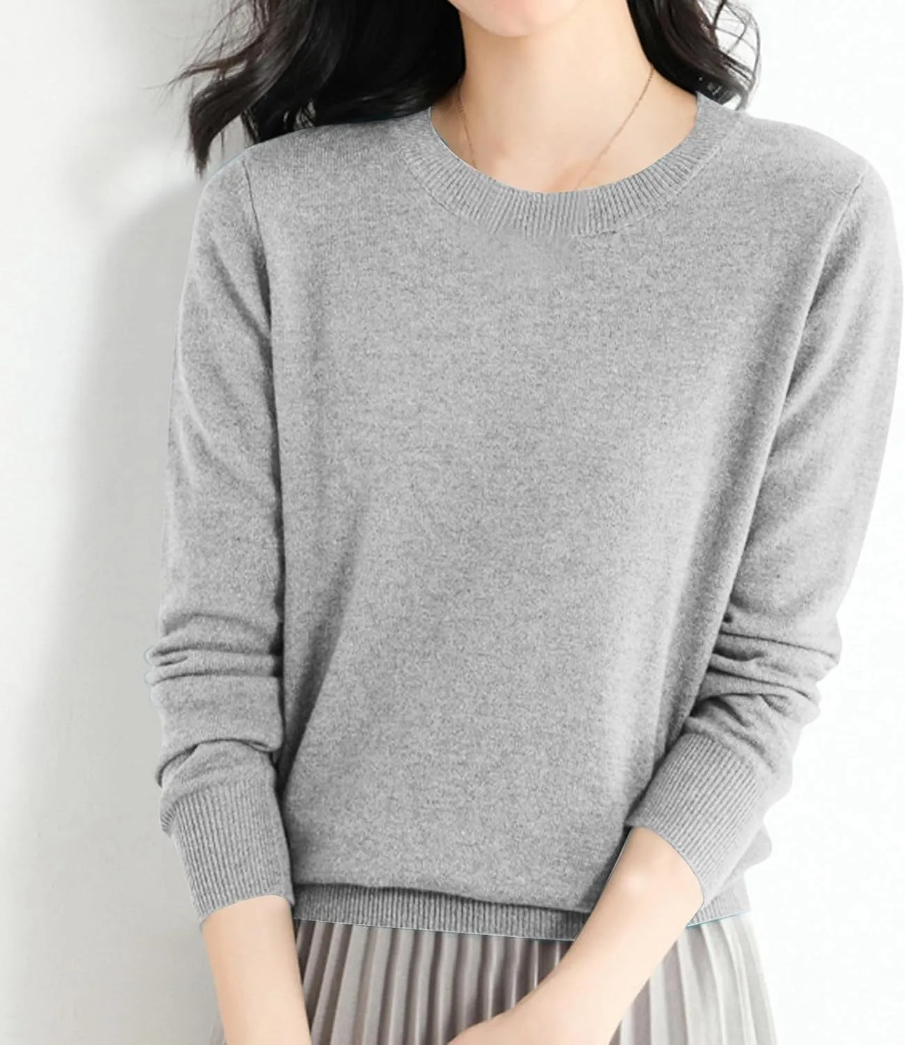 Womens Sweaters Cashmere Sweater Long Sleeve Soft Crew Neck Lightweight Knitted Pullover Comfy Knitted Jumpers