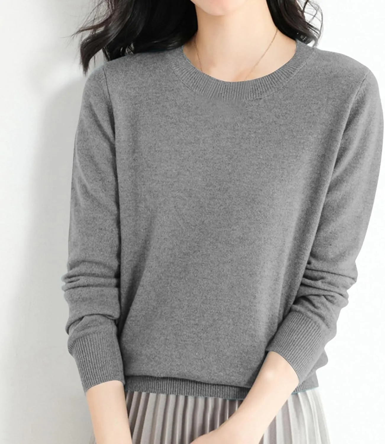 Womens Sweaters Cashmere Sweater Long Sleeve Soft Crew Neck Lightweight Knitted Pullover Comfy Knitted Jumpers