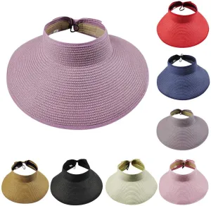 Women's UPF 50  UV Protection Wide Brim Beach Sun Visor Hat,Allowing A Ponytail or Braid Outdoor Activity Tennis Caps