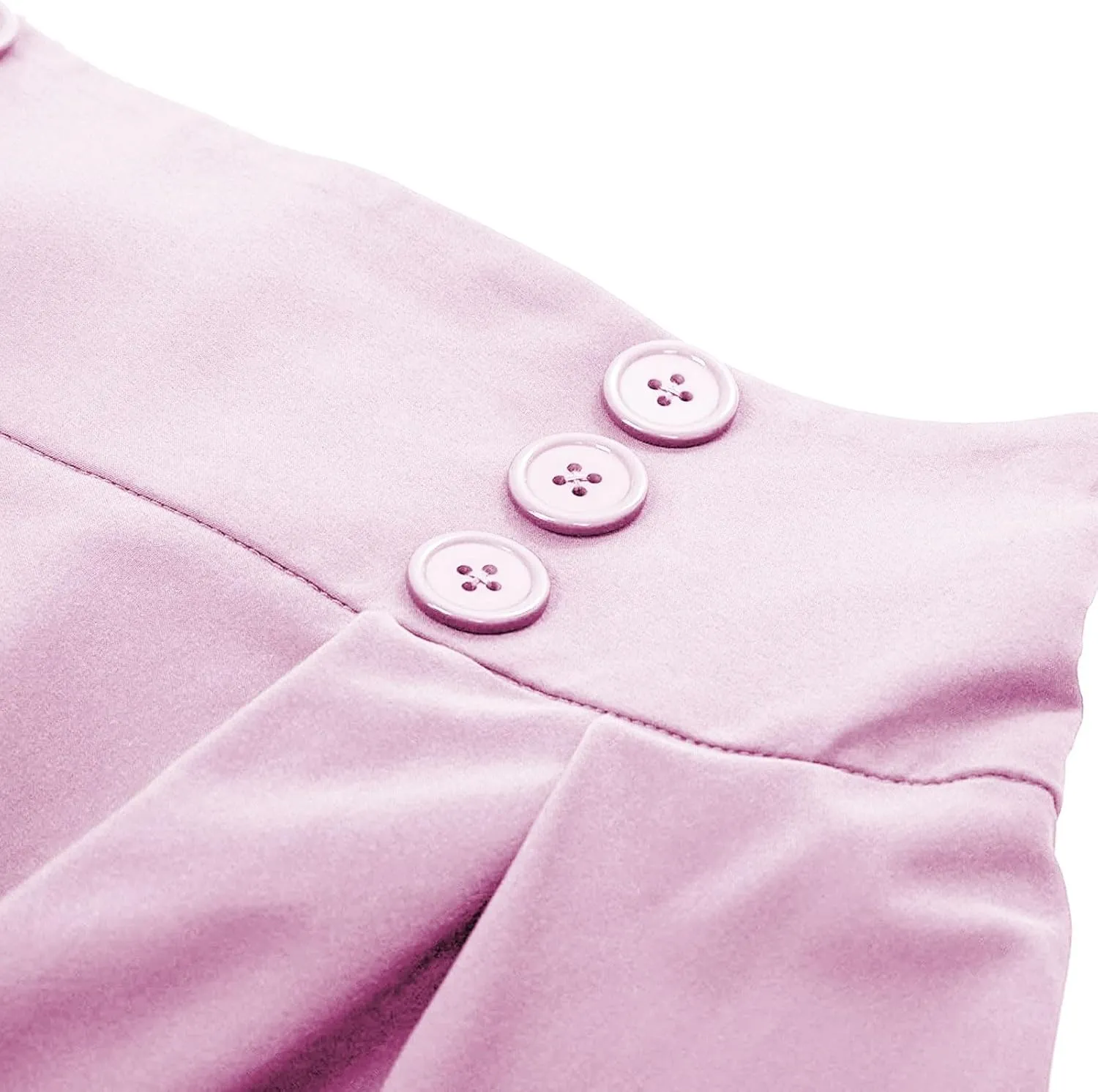 Women's Vintage High Waisted Skirts Casual Button Deco Midi A-Line Skirt Elastic Waist Flowy Skirts with Pockets