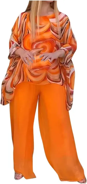 Women’s Wedding Guest Pant Suit 2 Piece Set Tie Dye Printed Elegant Formal Chiffon Evening Party Outfit