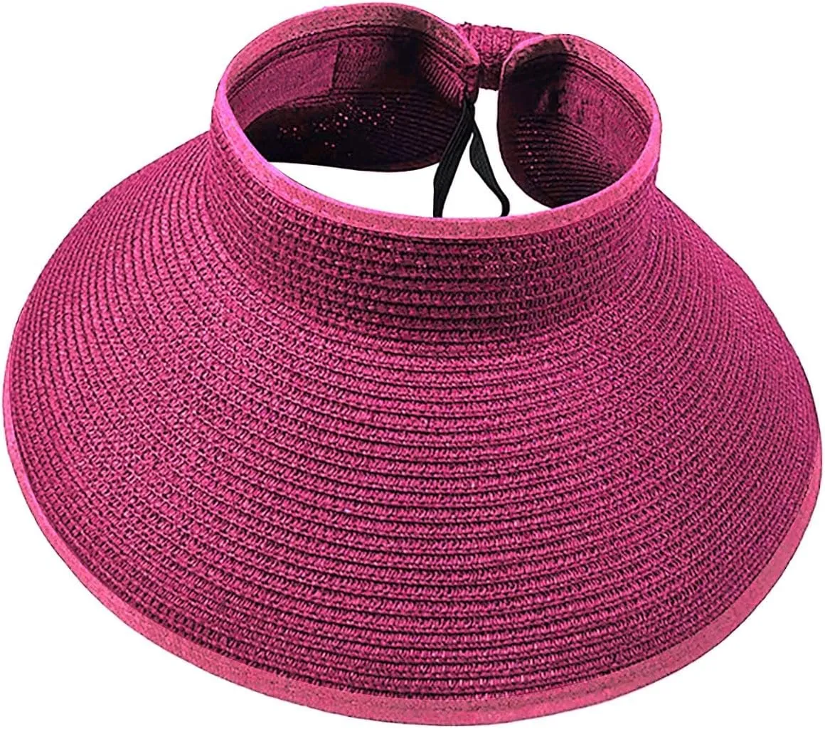 Women's Wide Brim Sun Hat Roll Up Straw Sun Visor Solid Colors Emtop Top Hats Outdoor Summer Travel Cap