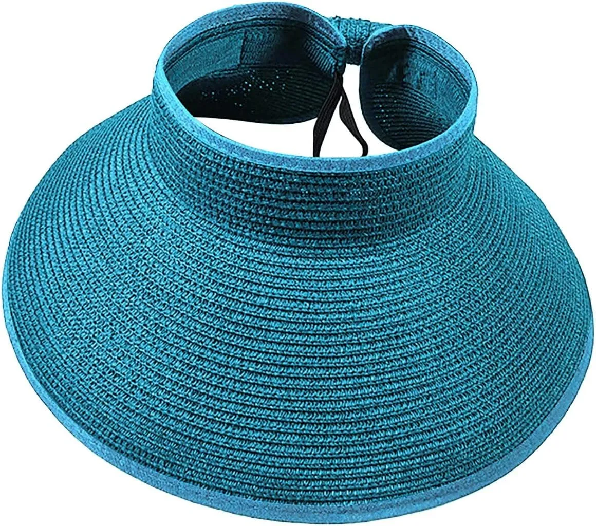 Women's Wide Brim Sun Hat Roll Up Straw Sun Visor Solid Colors Emtop Top Hats Outdoor Summer Travel Cap