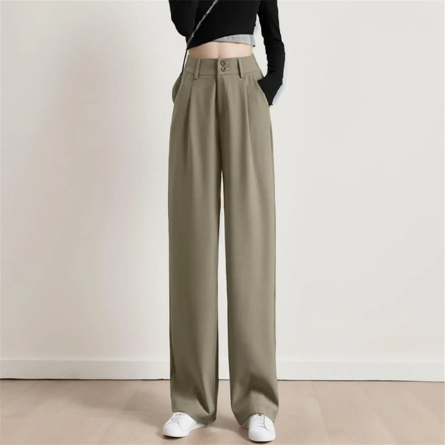 Women's Wide Leg Pants High Waisted Business Work Summer Dressy Casual Loose Trousers Straight Leg Trendy Suit Pants