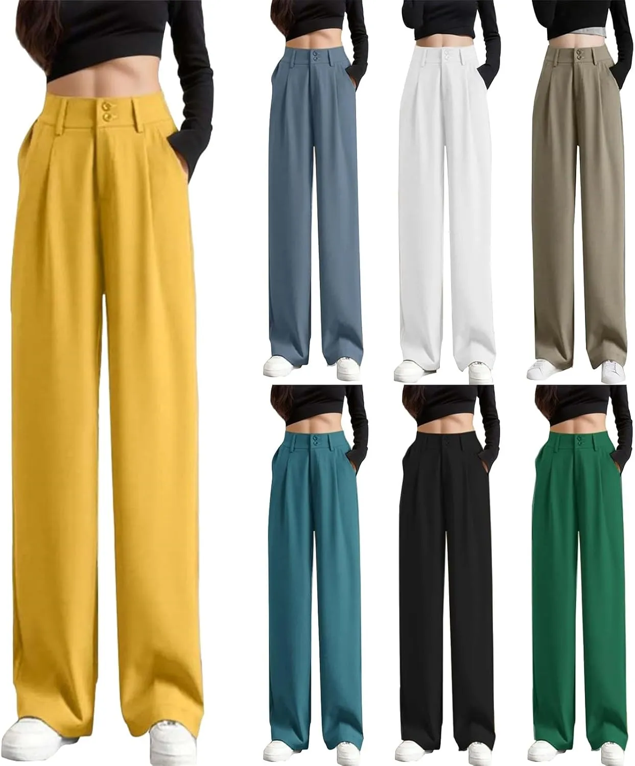 Women's Wide Leg Pants High Waisted Business Work Summer Dressy Casual Loose Trousers Straight Leg Trendy Suit Pants