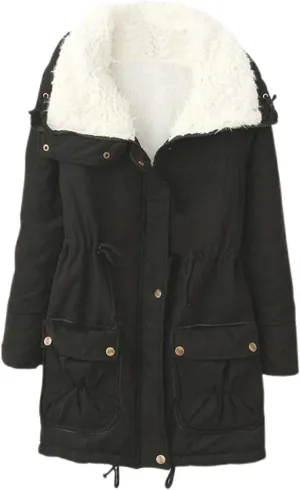 Women's Winter Parka Coats Fuzzy Sleece Stand Collar Sherpa Lined Down Jacket Solid Color Mid-Length Work Jackets