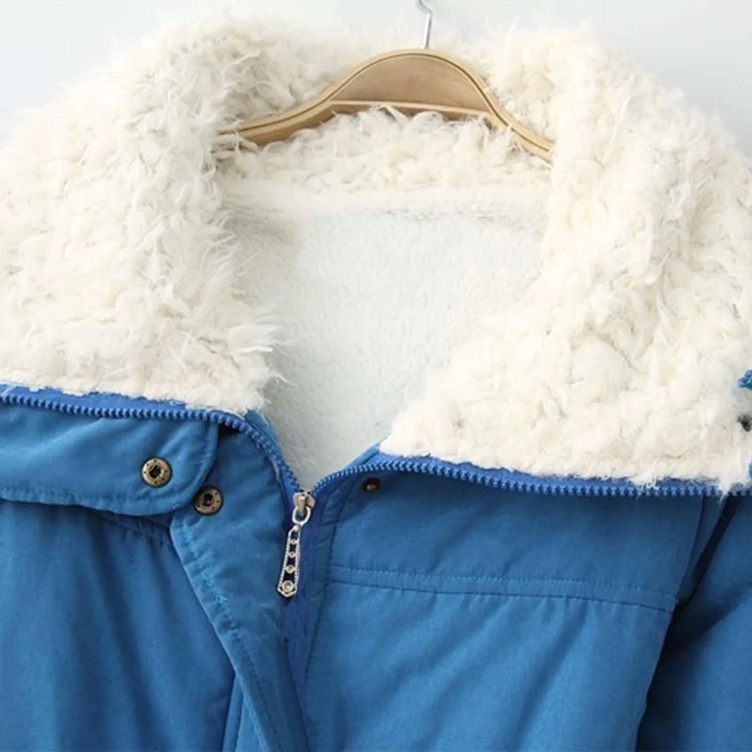 Women's Winter Parka Coats Fuzzy Sleece Stand Collar Sherpa Lined Down Jacket Solid Color Mid-Length Work Jackets