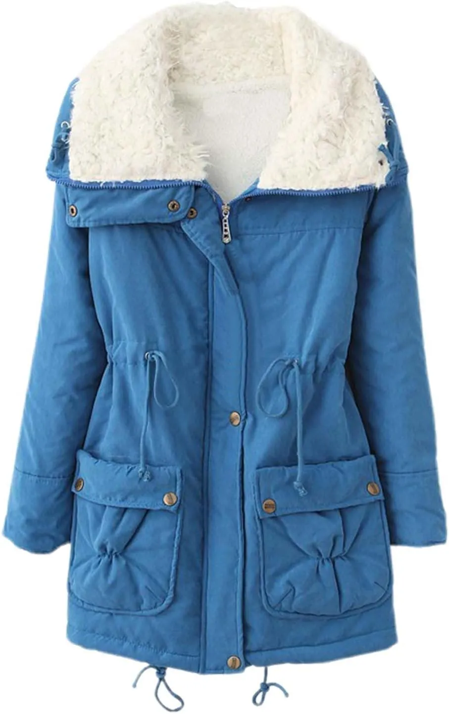 Women's Winter Parka Coats Fuzzy Sleece Stand Collar Sherpa Lined Down Jacket Solid Color Mid-Length Work Jackets