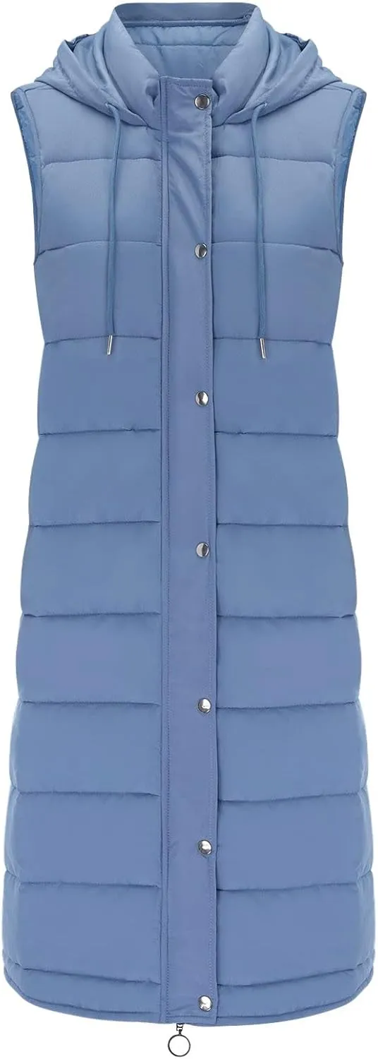 Womens Winter Sleeveless Coat Oversized Qulited Heavtweight Warm Dowm Jacket Vest Outdoor Zip Up Long Fleece Jackets