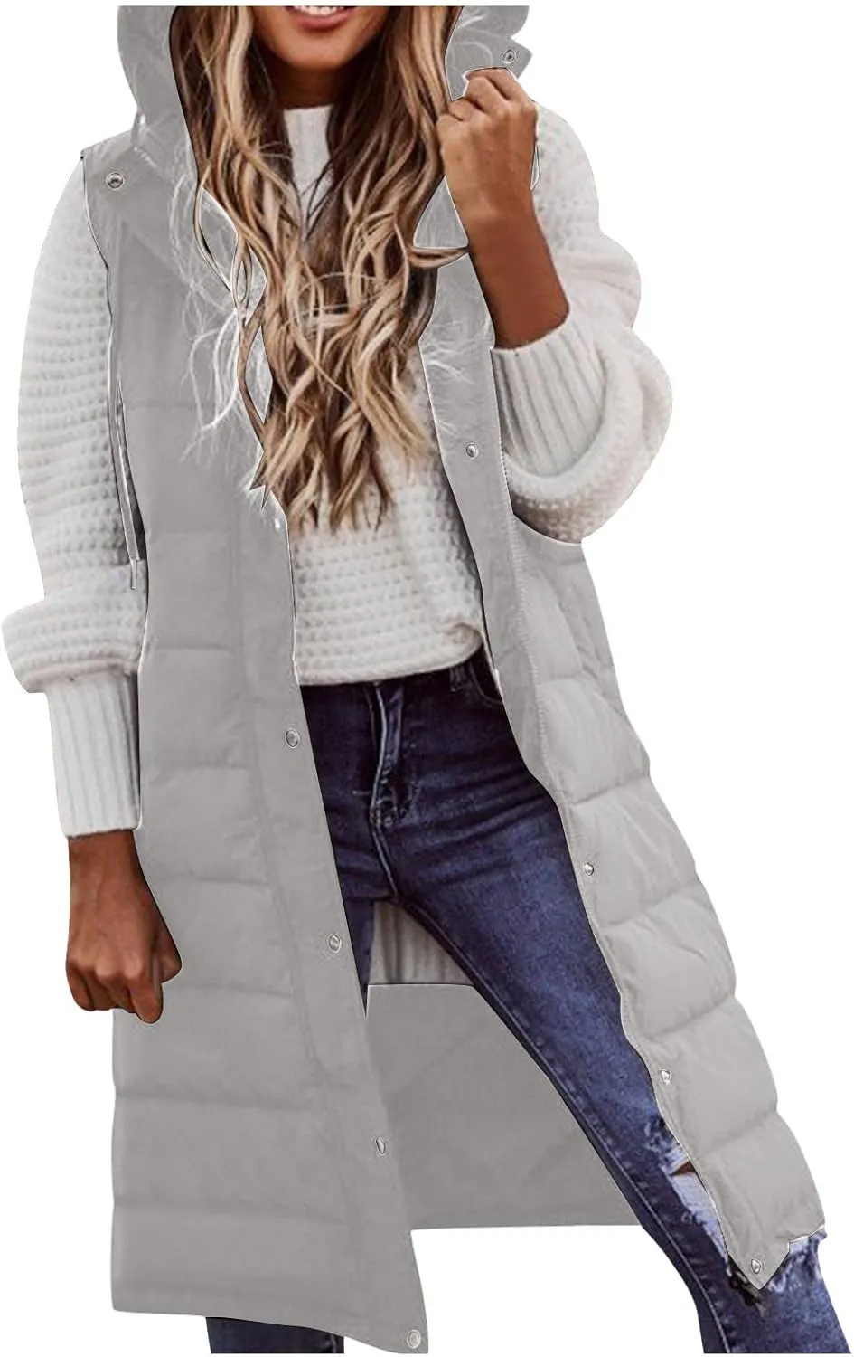 Womens Winter Sleeveless Coat Oversized Qulited Heavtweight Warm Dowm Jacket Vest Outdoor Zip Up Long Fleece Jackets
