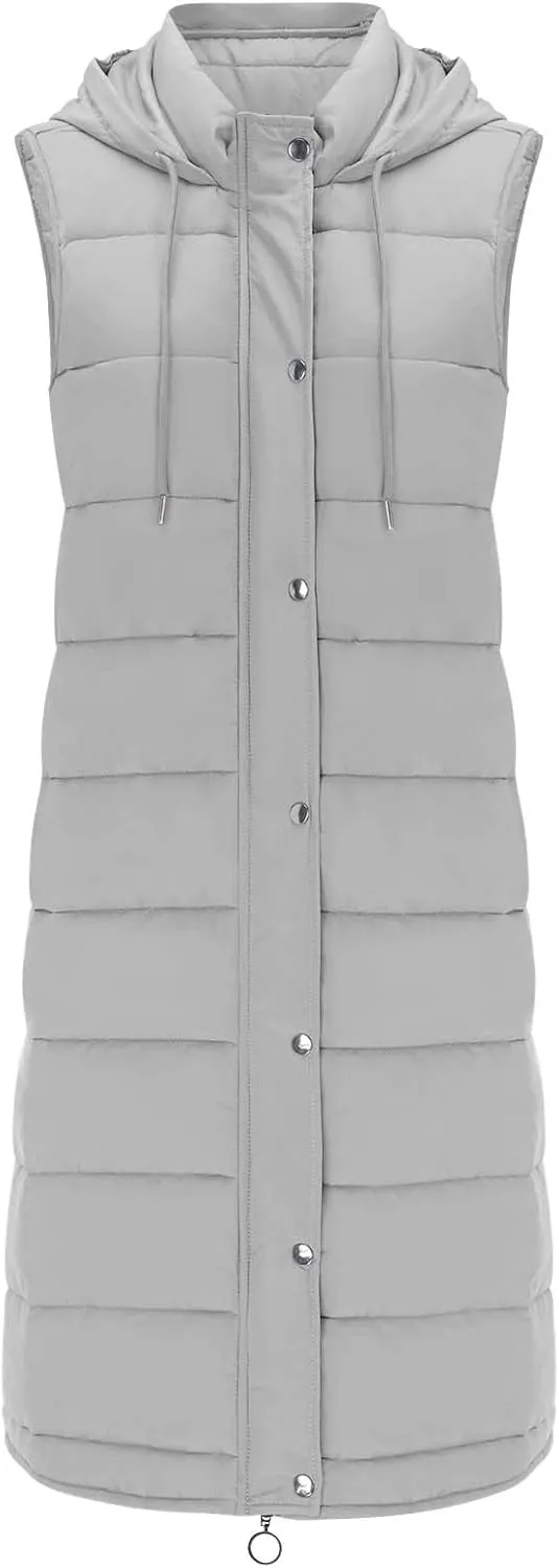 Womens Winter Sleeveless Coat Oversized Qulited Heavtweight Warm Dowm Jacket Vest Outdoor Zip Up Long Fleece Jackets