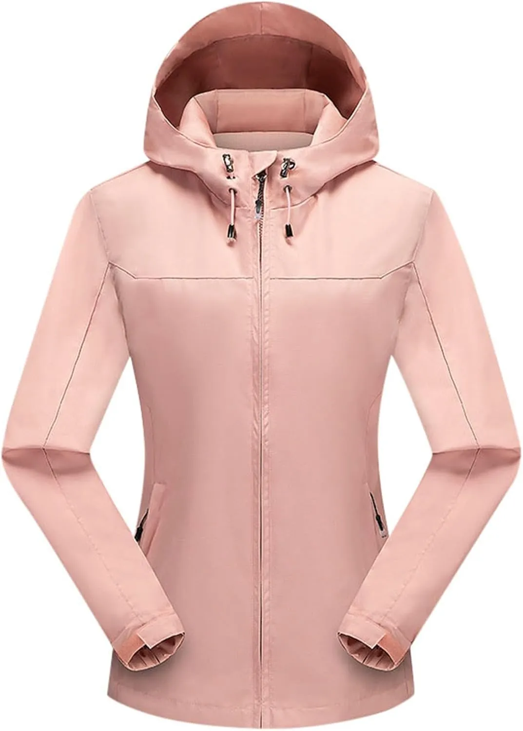Womens Zip Up Coats Plus Size Solid Color Hooded Windproof Waterproof Jacket Outdoor Full Zip Tactic Casual Jackets