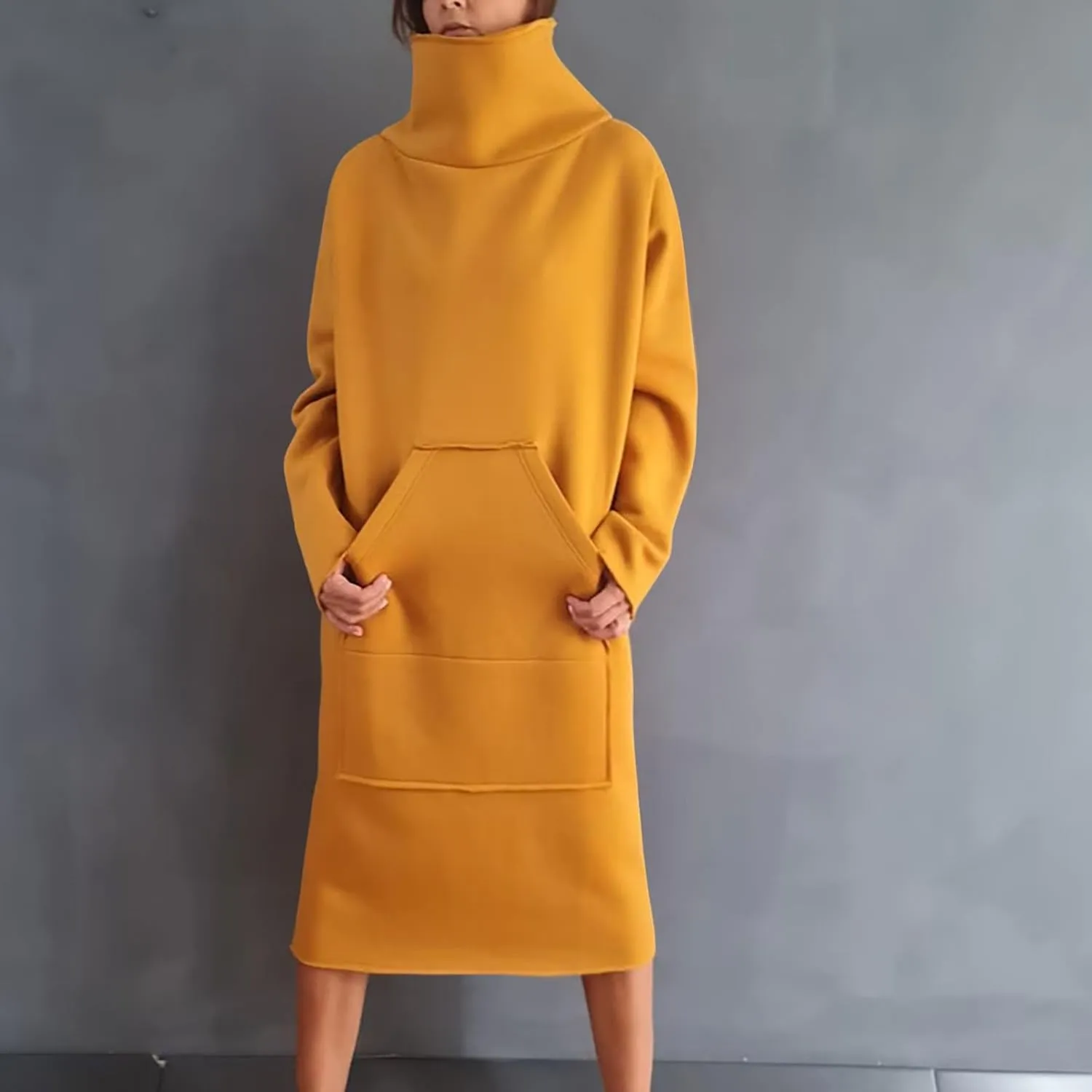 XUNRYAN Women's Hoodie Dress High Neck Fleece Hooded Dress with Kangaroo Pocket Plus Size Hoodies Sweatshirts Fashion Clothes