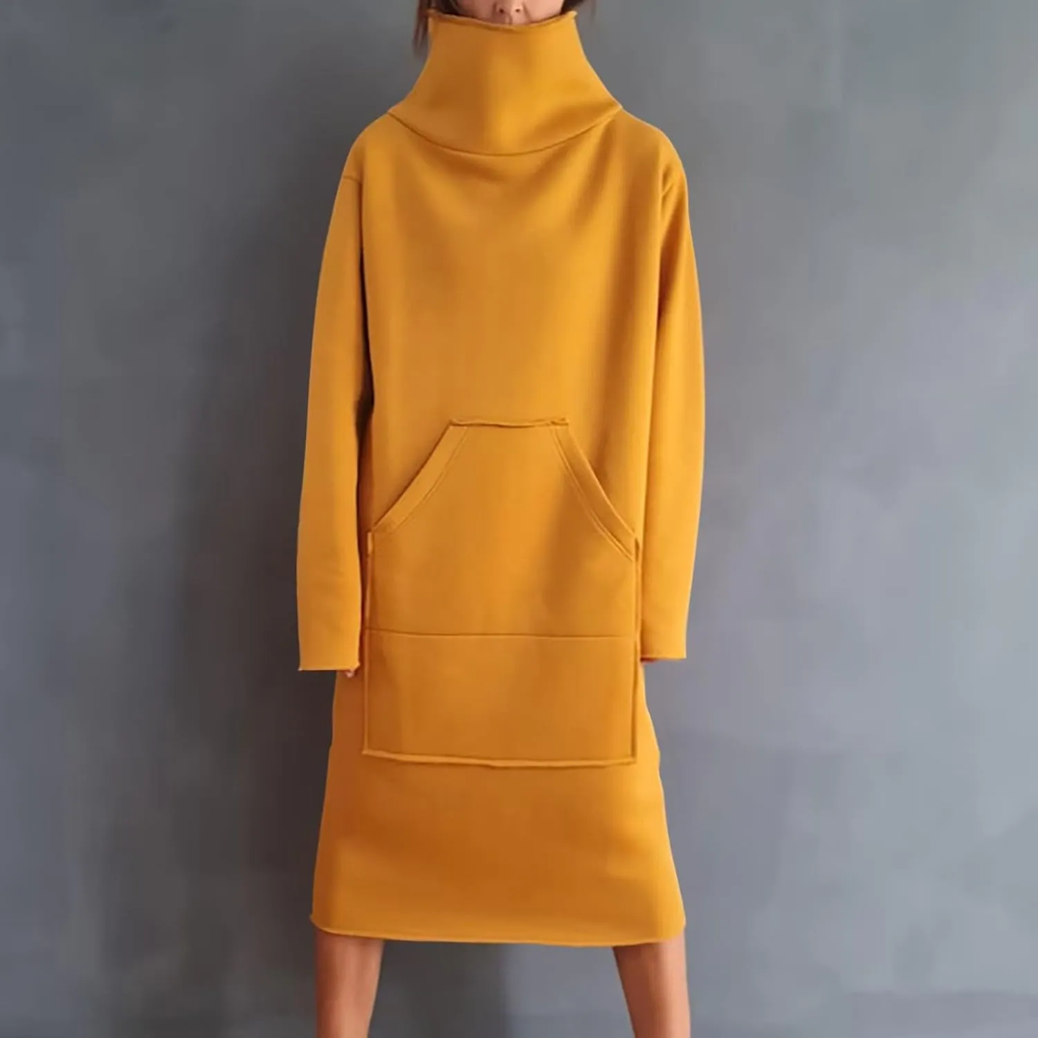 XUNRYAN Women's Hoodie Dress High Neck Fleece Hooded Dress with Kangaroo Pocket Plus Size Hoodies Sweatshirts Fashion Clothes