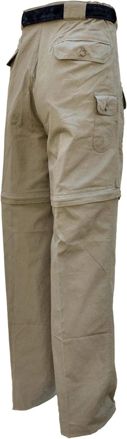 Zambezi Convertible Pants for Men, Covered Utility Pocket, Zip Off, 100% Cotton