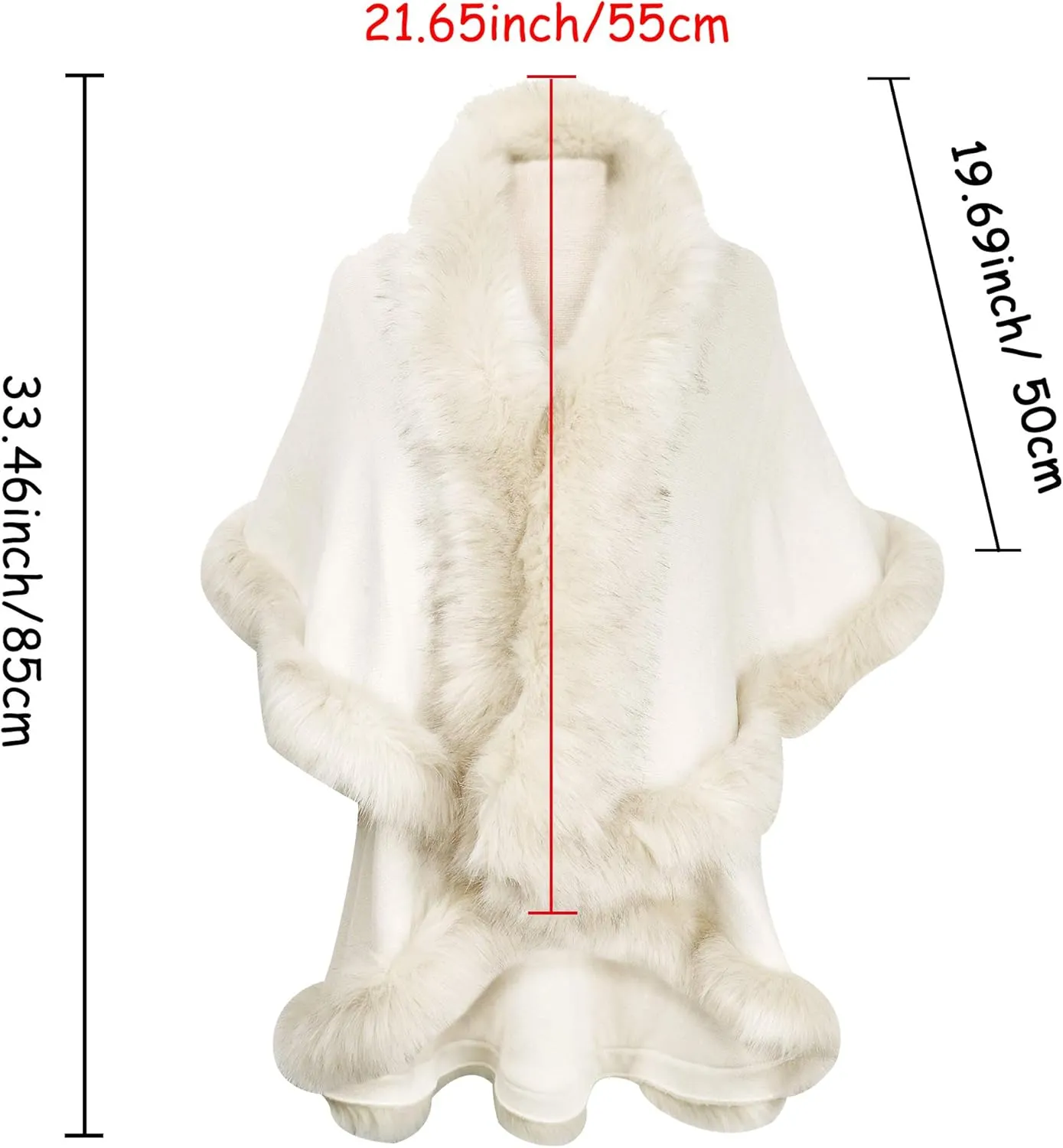 ZLYC Women Fine Knit Open Front Faux Fur Trim Layers Poncho Cape Cardigan Sweater